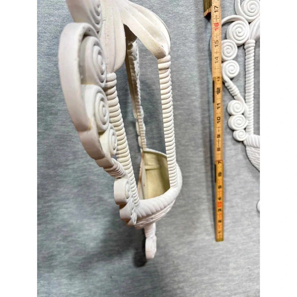 Vintage White Syroco Style Wall Pocket‎ Planter Pair Hollywood Regency Scroll